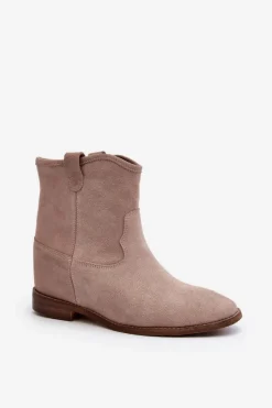 Botki Wiosenne|Botki Skórzane>Zazoo 2326 Zamszowe Wsuwane Botki Damskie Beżowe Beżowy