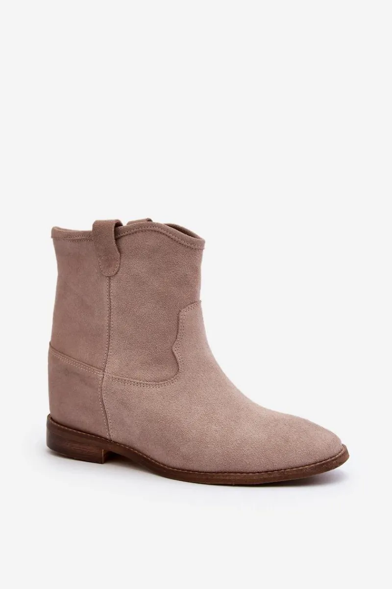 Botki Wiosenne|Botki Skórzane>Zazoo 2326 Zamszowe Wsuwane Botki Damskie Beżowe Beżowy