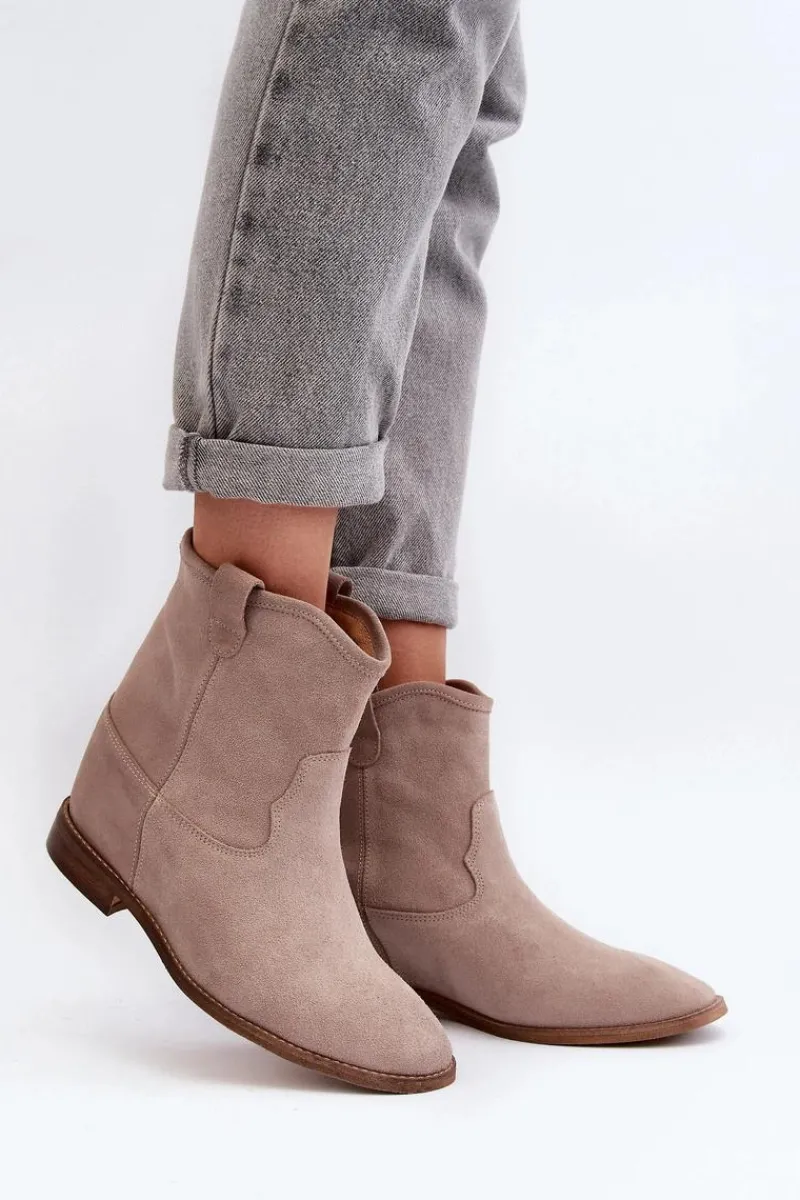 Botki Wiosenne|Botki Skórzane>Zazoo 2326 Zamszowe Wsuwane Botki Damskie Beżowe Beżowy