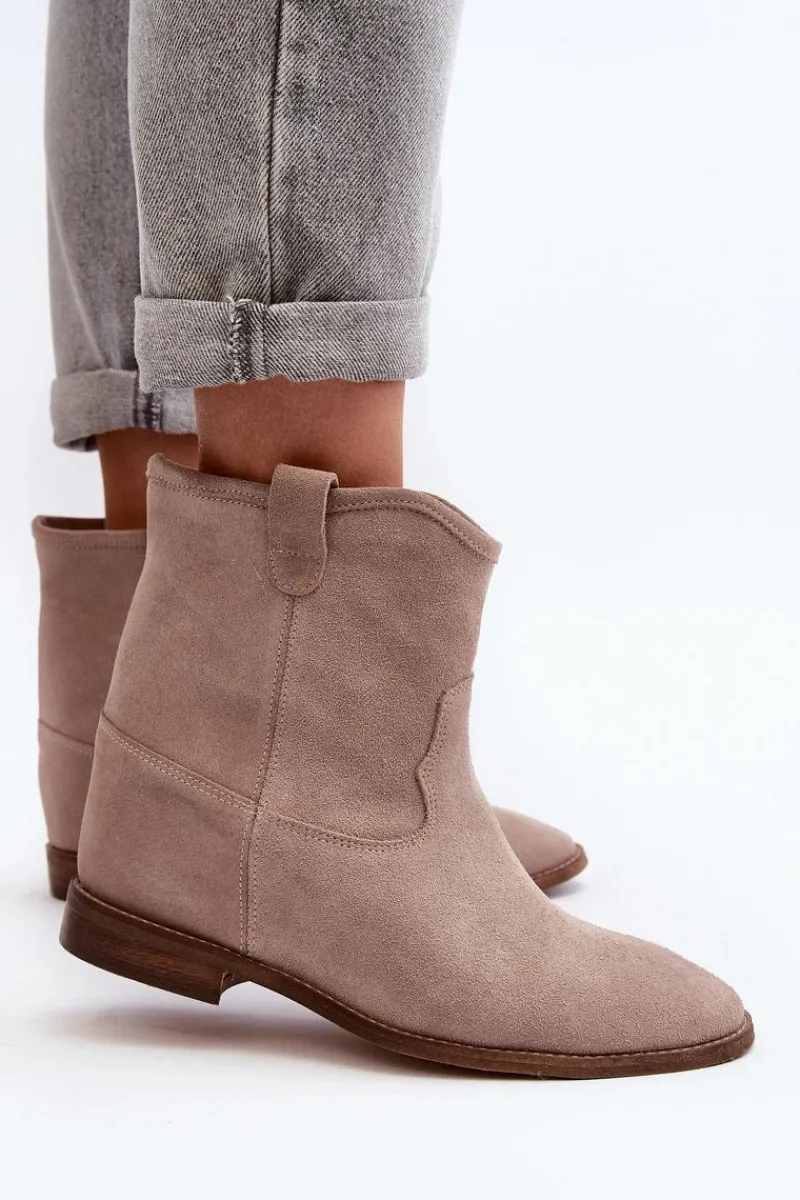 Botki Wiosenne|Botki Skórzane>Zazoo 2326 Zamszowe Wsuwane Botki Damskie Beżowe Beżowy