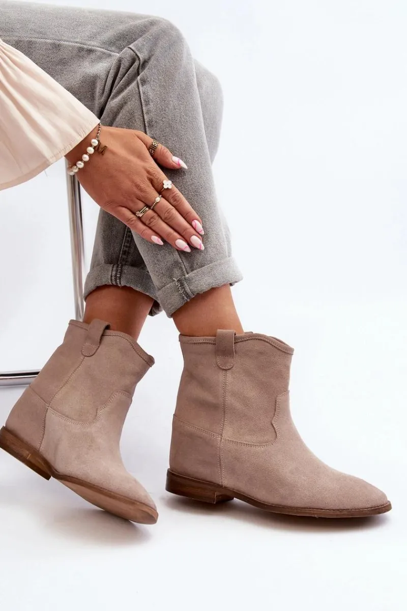 Botki Wiosenne|Botki Skórzane>Zazoo 2326 Zamszowe Wsuwane Botki Damskie Beżowe Beżowy