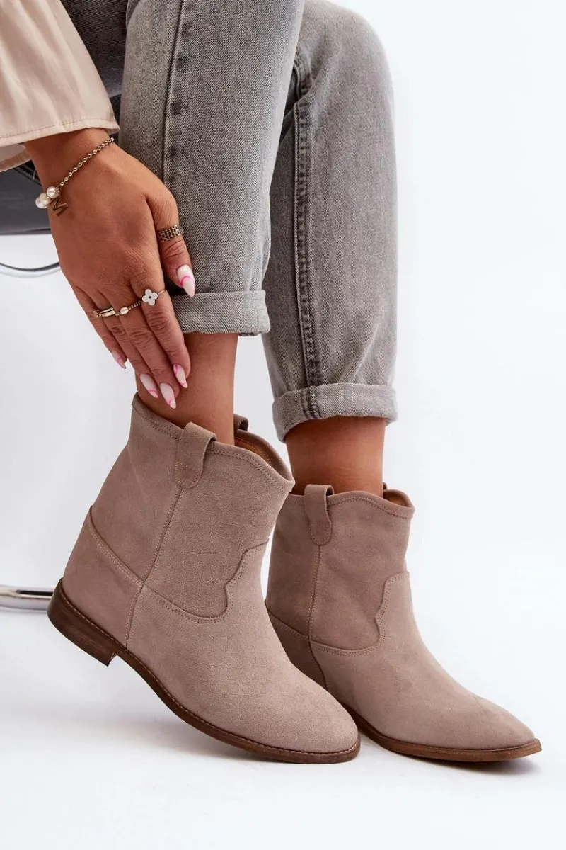 Botki Wiosenne|Botki Skórzane>Zazoo 2326 Zamszowe Wsuwane Botki Damskie Beżowe Beżowy
