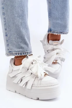 Sneakersy Damskie>Zazoo 2F-7033 Sneakersy Na Masywnej Platformie Białe