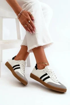 Sneakersy Damskie>Zazoo N1068 Skórzane Niskie Sneakersy Damskie Białe Biały