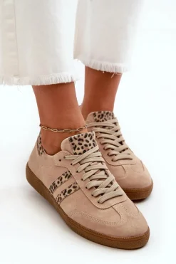 Hot Zazoo N1068 Zamszowe Niskie Sneakersy Damskie Beżowe Beżowy