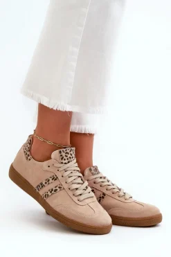 Hot Zazoo N1068 Zamszowe Niskie Sneakersy Damskie Beżowe Beżowy