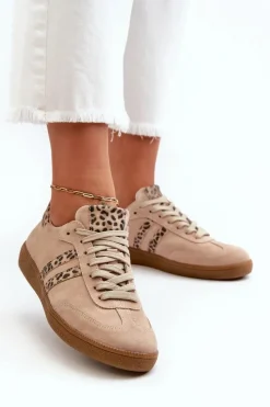 Hot Zazoo N1068 Zamszowe Niskie Sneakersy Damskie Beżowe Beżowy