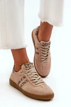 Hot Zazoo N1068 Zamszowe Niskie Sneakersy Damskie Beżowe Beżowy