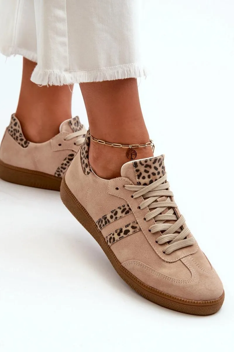 Hot Zazoo N1068 Zamszowe Niskie Sneakersy Damskie Beżowe Beżowy