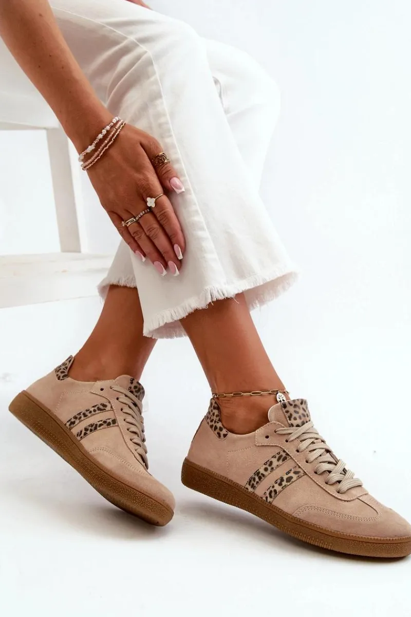 Hot Zazoo N1068 Zamszowe Niskie Sneakersy Damskie Beżowe Beżowy