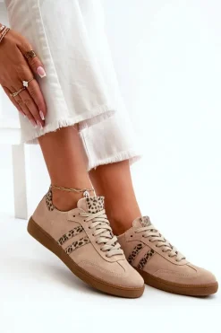 Hot Zazoo N1068 Zamszowe Niskie Sneakersy Damskie Beżowe Beżowy