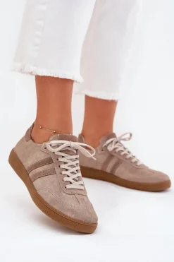 New Zazoo N1068 Zamszowe Niskie Sneakersy Damskie Ciemnobeżowe Beżowy