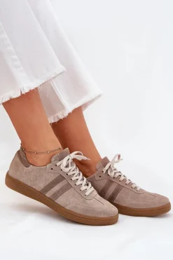 New Zazoo N1068 Zamszowe Niskie Sneakersy Damskie Ciemnobeżowe Beżowy