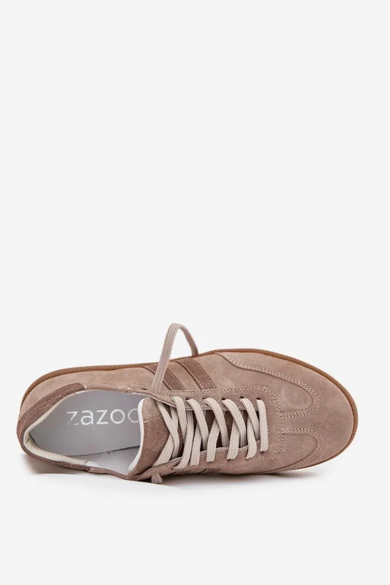 New Zazoo N1068 Zamszowe Niskie Sneakersy Damskie Ciemnobeżowe Beżowy