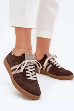 Sneakersy Damskie>Zazoo N1068 Zamszowe Niskie Sneakersy Damskie Czekoladowe Brązowy