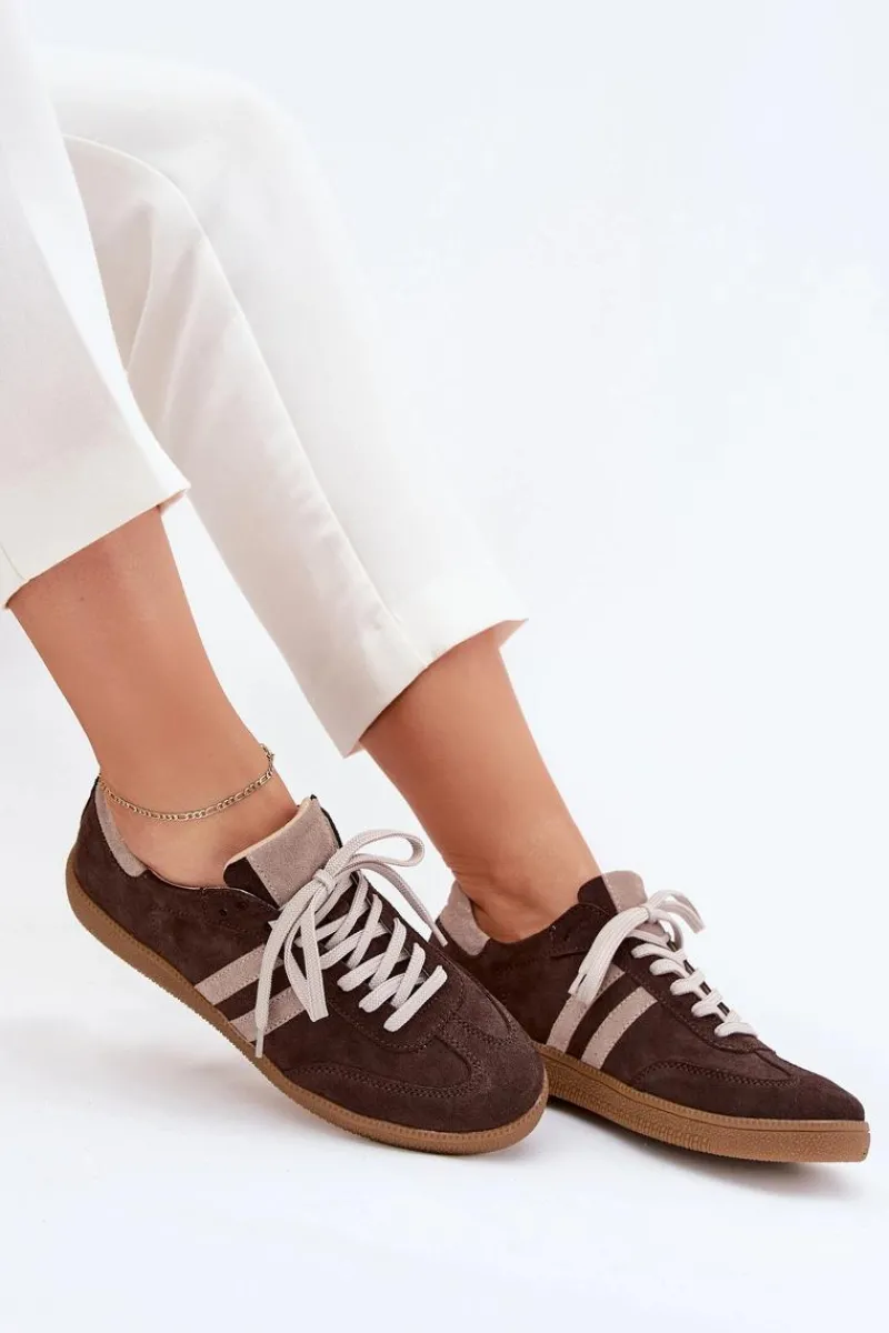 Sneakersy Damskie>Zazoo N1068 Zamszowe Niskie Sneakersy Damskie Czekoladowe Brązowy