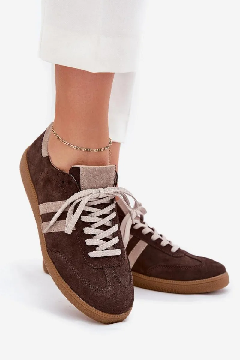 Sneakersy Damskie>Zazoo N1068 Zamszowe Niskie Sneakersy Damskie Czekoladowe Brązowy