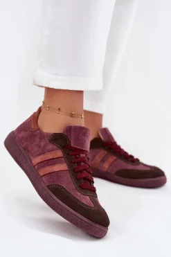 Best N1068 Zamszowe Niskie Sneakersy Damskie Bordowe Damskie Sneakersy Damskie