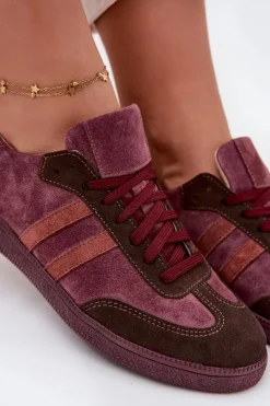 Best N1068 Zamszowe Niskie Sneakersy Damskie Bordowe Damskie Sneakersy Damskie