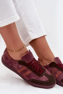 Best N1068 Zamszowe Niskie Sneakersy Damskie Bordowe Damskie Sneakersy Damskie