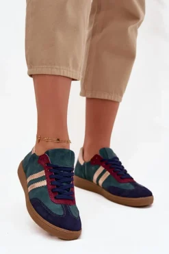 Sneakersy Damskie>Zazoo N1068 Zamszowe Niskie Sneakersy Damskie Butelkowa Zieleń Zielony