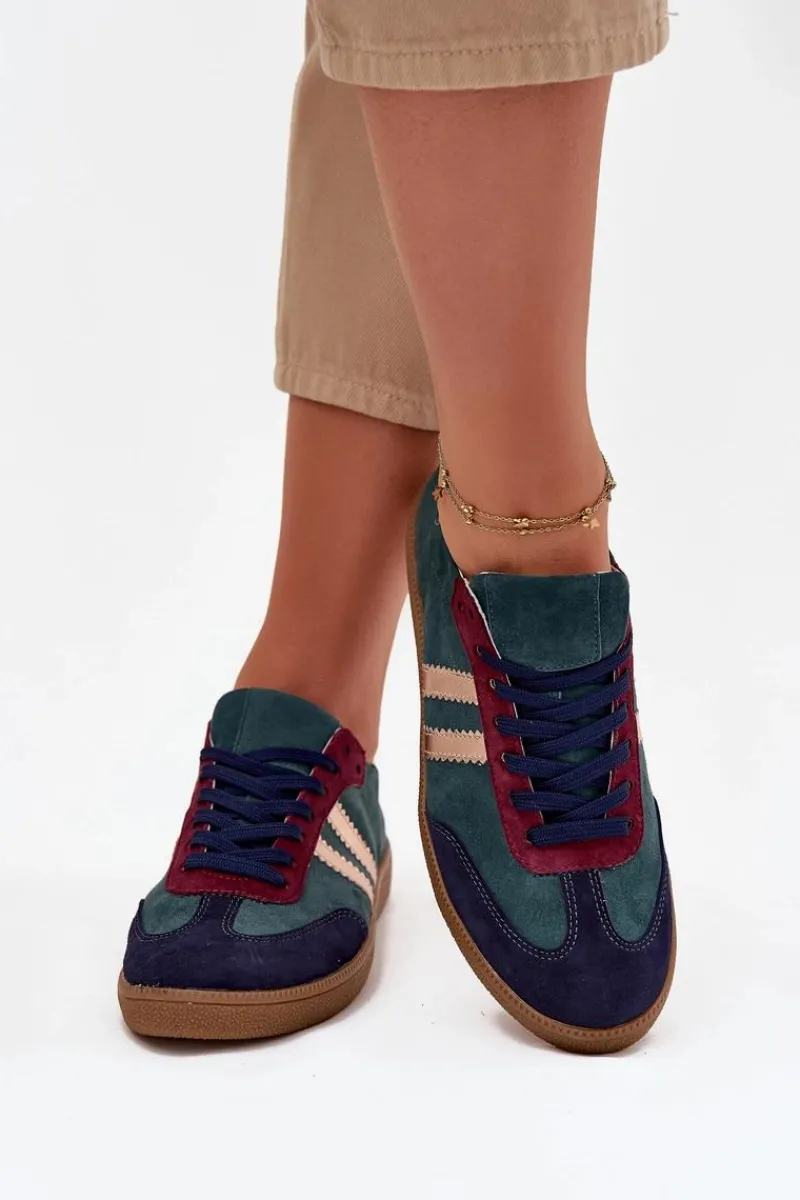 Sneakersy Damskie>Zazoo N1068 Zamszowe Niskie Sneakersy Damskie Butelkowa Zieleń Zielony