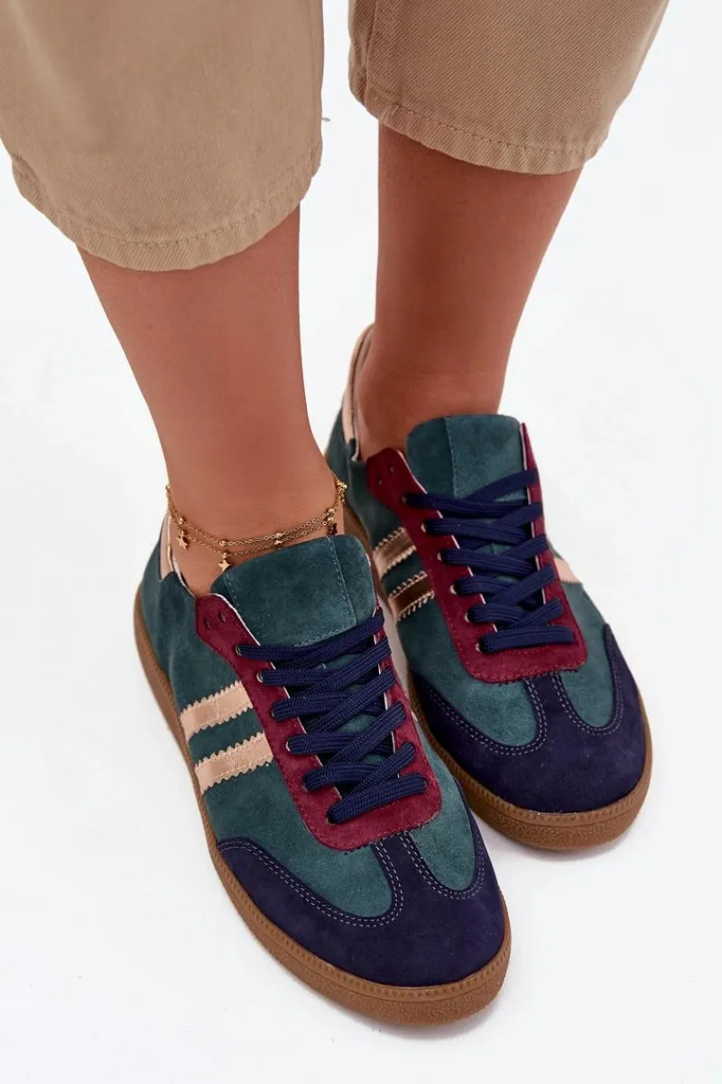 Sneakersy Damskie>Zazoo N1068 Zamszowe Niskie Sneakersy Damskie Butelkowa Zieleń Zielony