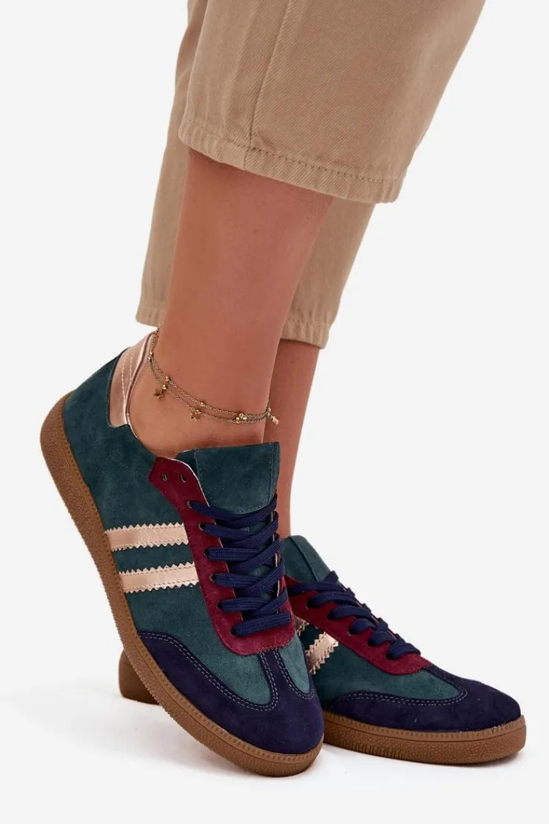 Sneakersy Damskie>Zazoo N1068 Zamszowe Niskie Sneakersy Damskie Butelkowa Zieleń Zielony