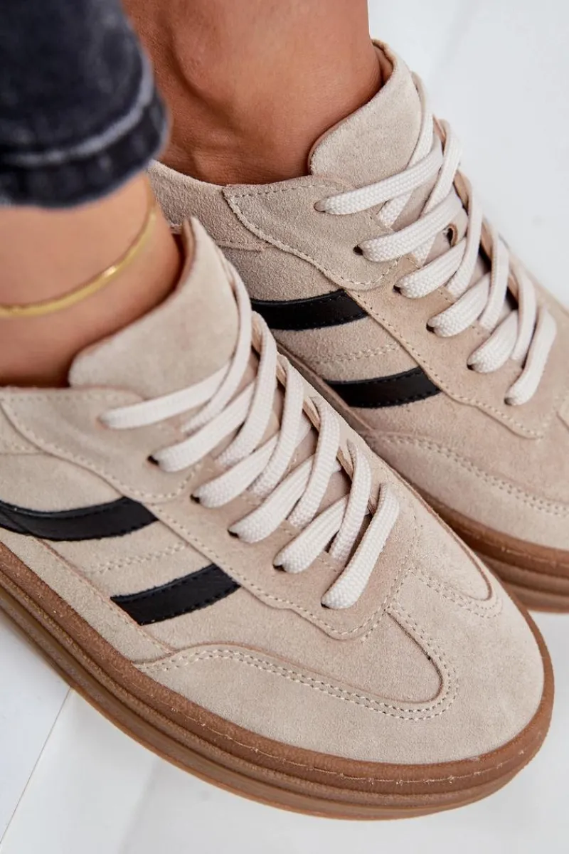 Buty Sportowe Na Platformie>Zazoo N1176 Zamszowe Sneakersy Na Platformie Beżowe Beżowy