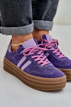 Zazoo N1068S4 Damskie Zamszowe Sneakersy Na Platformie Ciemnofioletowe Fioletowy