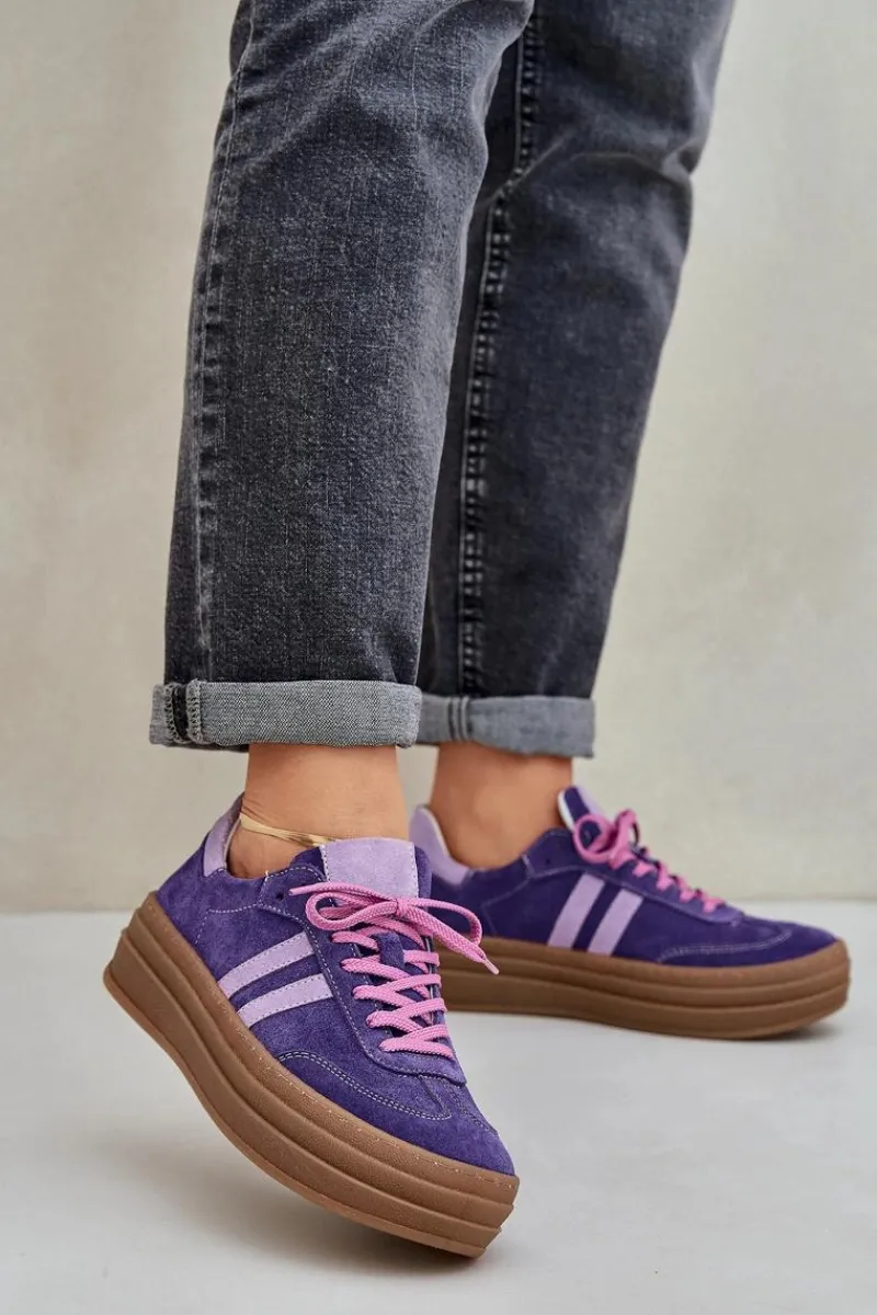 Zazoo N1068S4 Damskie Zamszowe Sneakersy Na Platformie Ciemnofioletowe Fioletowy