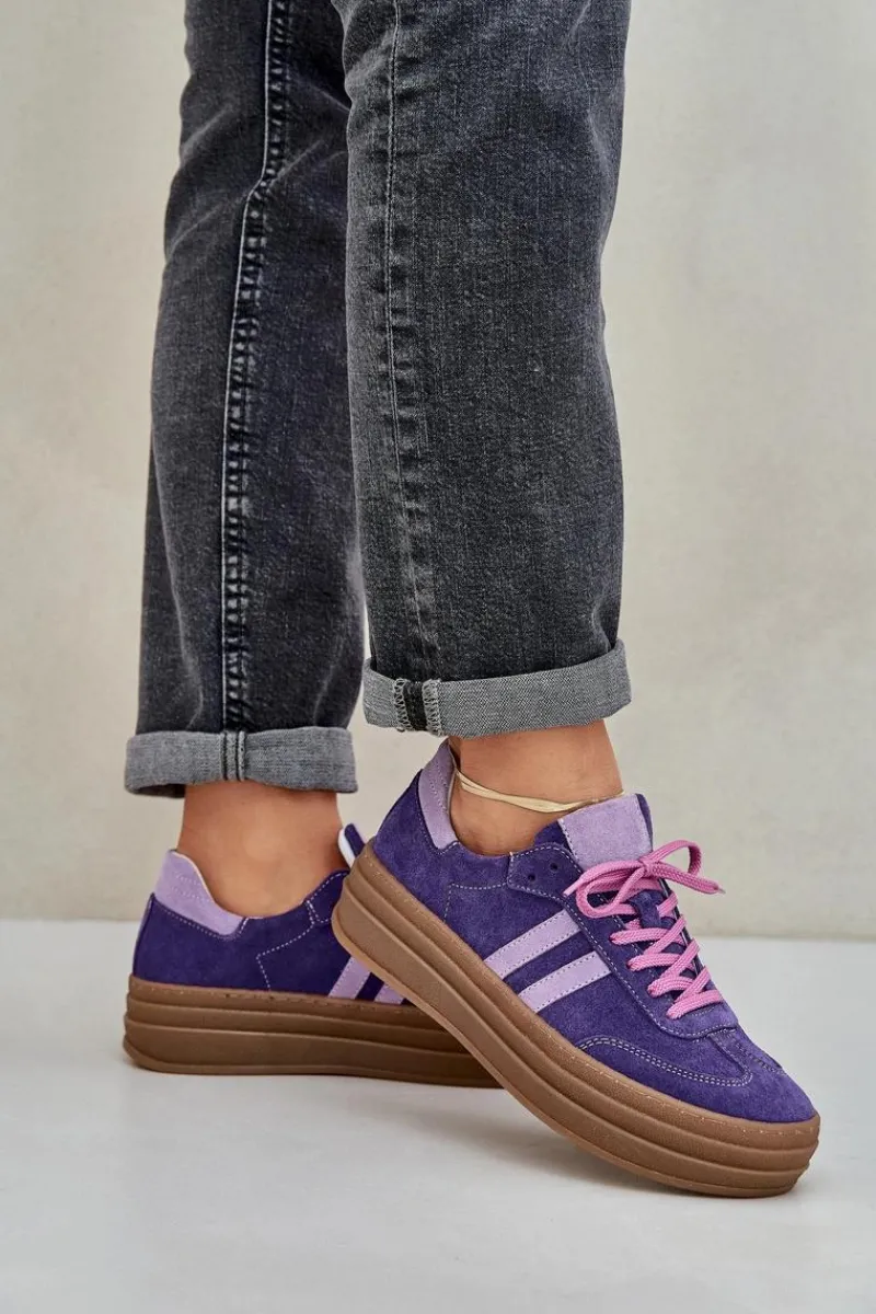 Zazoo N1068S4 Damskie Zamszowe Sneakersy Na Platformie Ciemnofioletowe Fioletowy