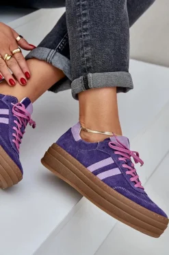 Zazoo N1068S4 Damskie Zamszowe Sneakersy Na Platformie Ciemnofioletowe Fioletowy