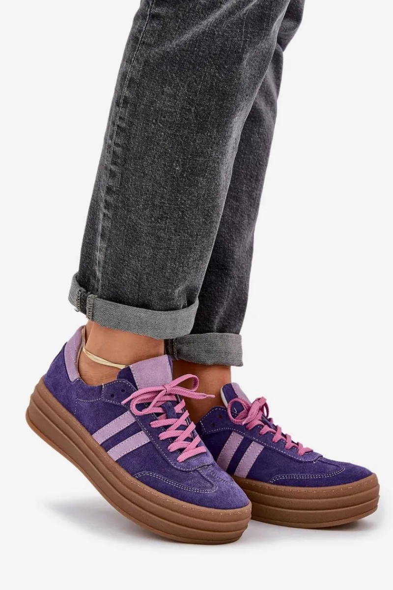 Zazoo N1068S4 Damskie Zamszowe Sneakersy Na Platformie Ciemnofioletowe Fioletowy