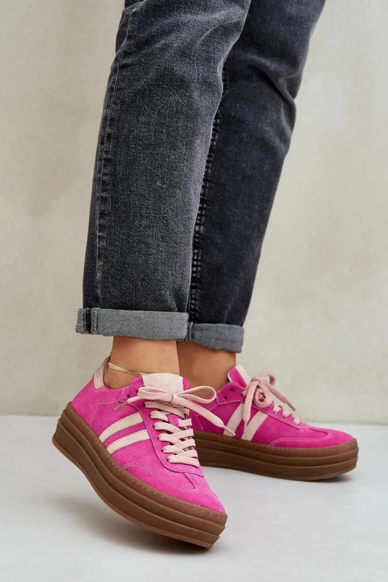 Buty Sportowe Na Platformie>Zazoo N1068S4 Damskie Zamszowe Sneakersy Na Platformie Fuksja Różowy
