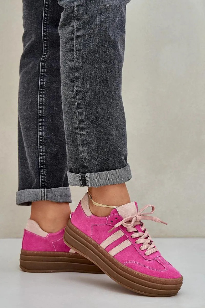 Buty Sportowe Na Platformie>Zazoo N1068S4 Damskie Zamszowe Sneakersy Na Platformie Fuksja Różowy