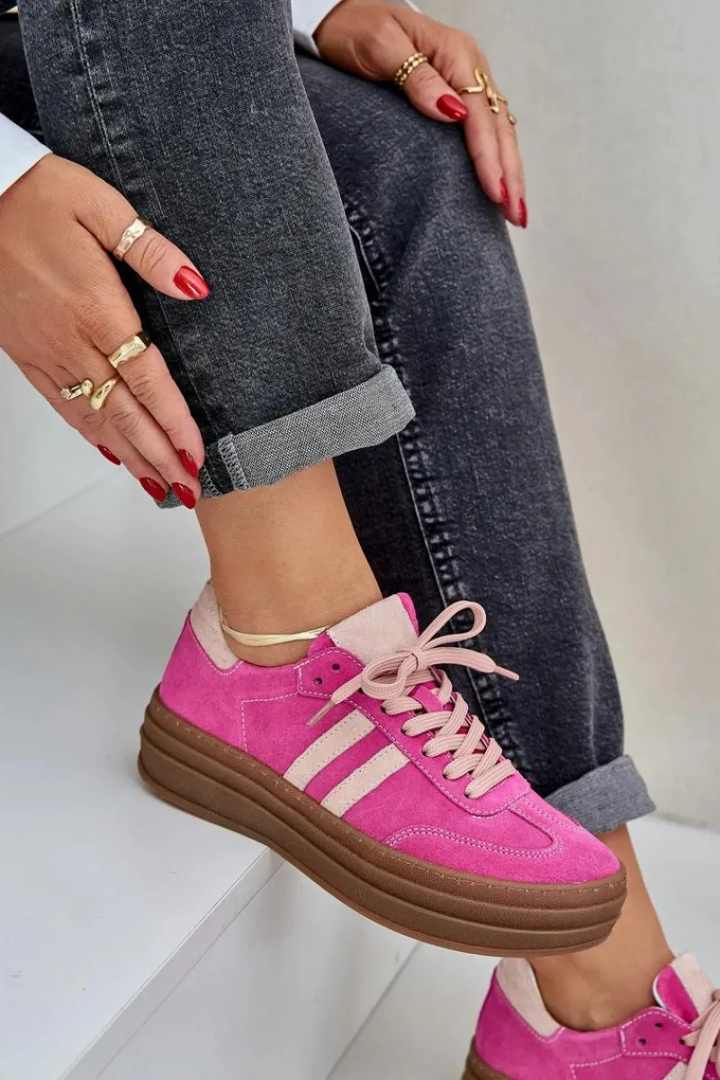 Buty Sportowe Na Platformie>Zazoo N1068S4 Damskie Zamszowe Sneakersy Na Platformie Fuksja Różowy