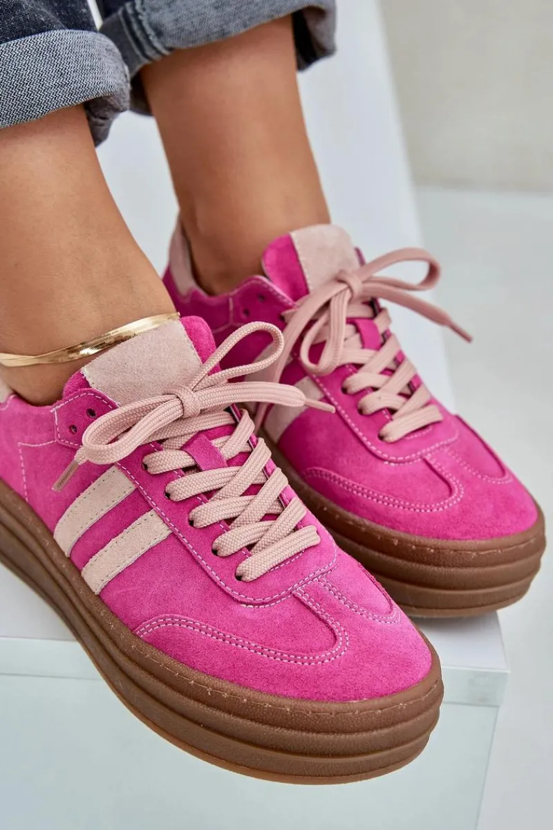 Buty Sportowe Na Platformie>Zazoo N1068S4 Damskie Zamszowe Sneakersy Na Platformie Fuksja Różowy