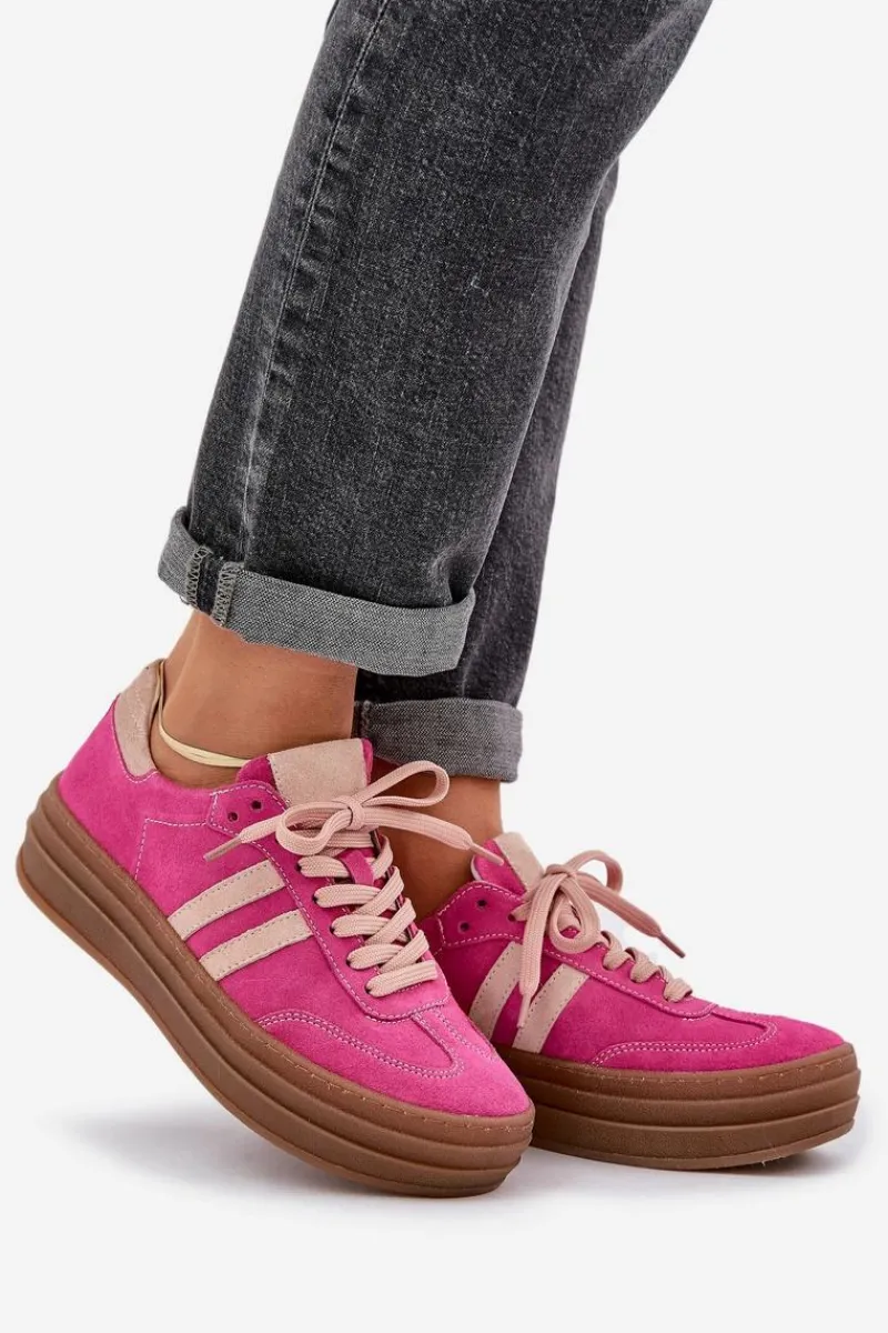 Buty Sportowe Na Platformie>Zazoo N1068S4 Damskie Zamszowe Sneakersy Na Platformie Fuksja Różowy