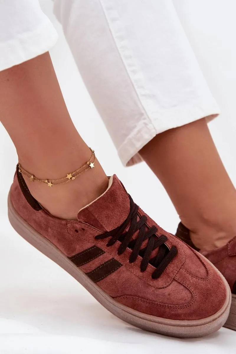 Buty Sportowe Na Platformie>Zazoo N1068S2 Damskie Zamszowe Sneakersy Na Platformie Brązowe