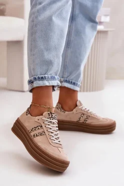 Online Zazoo N1068S4 Damskie Zamszowe Sneakersy Na Platformie Panterka Różowe Różowy