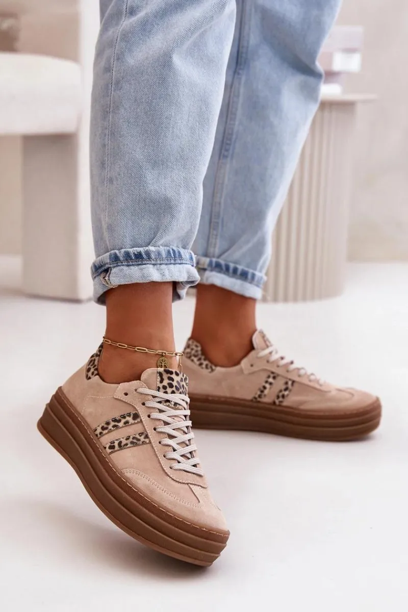 Online Zazoo N1068S4 Damskie Zamszowe Sneakersy Na Platformie Panterka Różowe Różowy