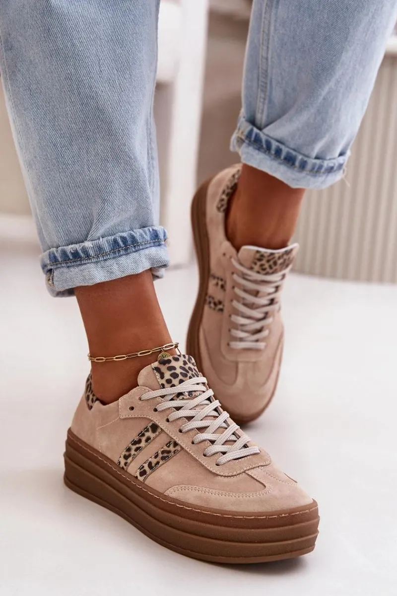 Online Zazoo N1068S4 Damskie Zamszowe Sneakersy Na Platformie Panterka Różowe Różowy