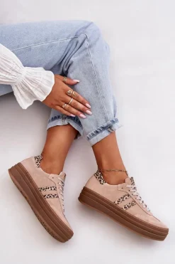 Online Zazoo N1068S4 Damskie Zamszowe Sneakersy Na Platformie Panterka Różowe Różowy