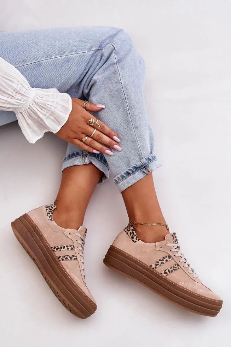 Online Zazoo N1068S4 Damskie Zamszowe Sneakersy Na Platformie Panterka Różowe Różowy