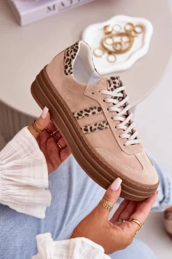 Online Zazoo N1068S4 Damskie Zamszowe Sneakersy Na Platformie Panterka Różowe Różowy