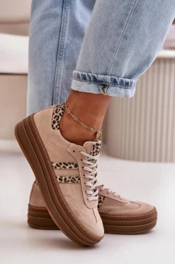 Online Zazoo N1068S4 Damskie Zamszowe Sneakersy Na Platformie Panterka Różowe Różowy