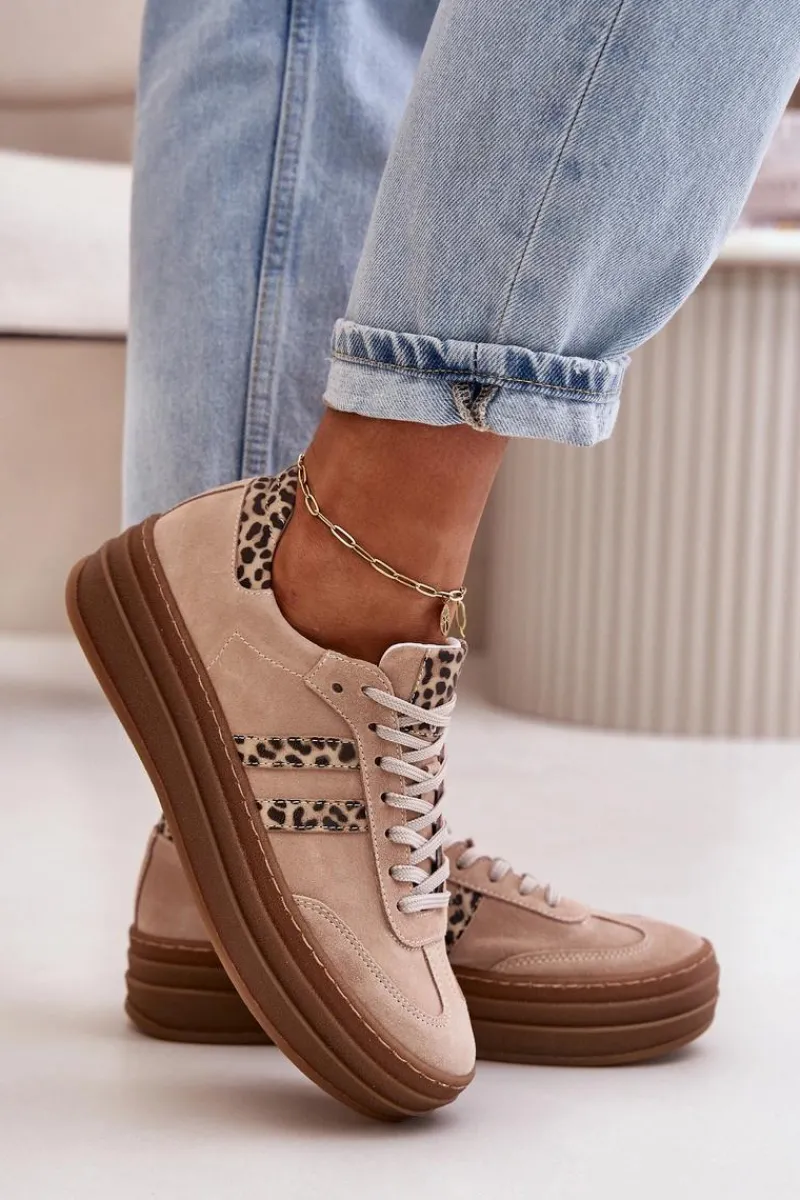 Online Zazoo N1068S4 Damskie Zamszowe Sneakersy Na Platformie Panterka Różowe Różowy