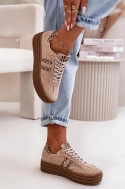 Online Zazoo N1068S4 Damskie Zamszowe Sneakersy Na Platformie Panterka Różowe Różowy