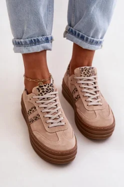 Online Zazoo N1068S4 Damskie Zamszowe Sneakersy Na Platformie Panterka Różowe Różowy